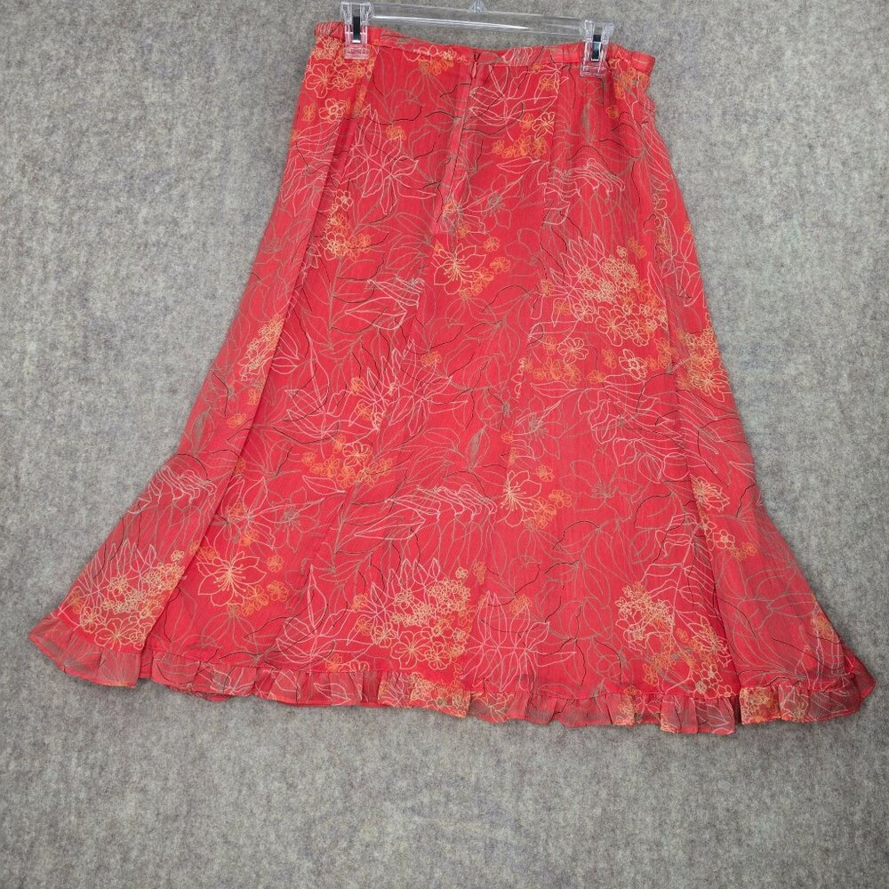 Sag Harbor Floral Layered Ruffle Skirt Red Orange 100% Polyester Lined Size 8 - Picture 2 of 8